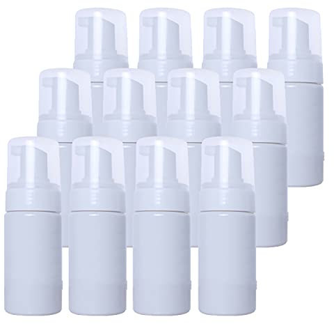 ZEOABSY Pack of 12, White 100ml Empty PET Plastic Refillable Foam Dispenser Bottles Liquid Foaming Bottles Travel Foaming Soap Pump Dispenser for Travel Hand Soap Foaming Shampoo