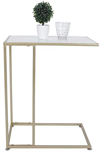 Ejoyous C-shape Side Table with Golden Metal Frame - Coffee, Bedside, Laptop Table - 48x61x30cm