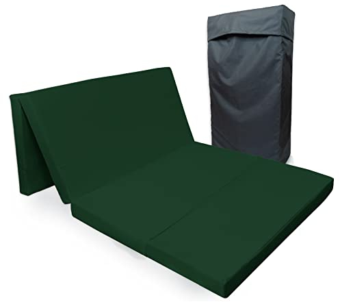 Tom'Shop Gästematratze (Dunkel Grün 195x115x8 cm) Klappmatratze 4-teilige Faltmatratze Gästematratze Reisebett Schaumstoff Matratze zusammenklappbar mit Tasche