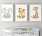 Eviepops Prints Set aus 3 Safaritieren für Kinderzimmer von Jungen und Mädchen, Ungerahmter Druck, Schlafzimmerdekor, Kinder Wandkunst, Dekor im Babyzimmer Spielzimmer-Poster löwe elefant giraffe (A4)