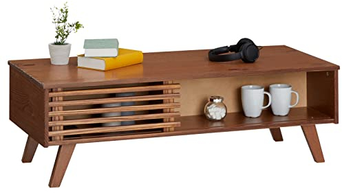 IDIMEX Couchtisch Sean, mit 2 Fächern in Kastanie, eleganter Beistelltisch im skandinavischen Design, praktischer Wohnzimmertisch mit Schiebtür aus massiver Kiefer