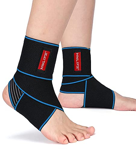 Hnlife Fußbandage, Einstellbar Sprunggelenkbandage, Atmungsaktiv Knöchelbandage, Sport schützen Fußgelenkbandage, Laufen, Wandern, Bergsteigen, Eine Grösse passt allen Fußgelenk (Blau 2pcs)