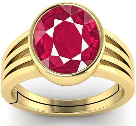 APSSTONE Ring mit 6,00 Ratti / 5,25 Karat natürlichem, zertifiziertem Rubin-Manik-Edelstein, vergoldet, für Damen und Herren, Vergoldet, Rubin