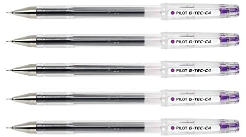 Pilot G-TEC-C4 Gel Ink Rollerball Pens Ultra Fine Tip 0.4 mm 0.2 mm Line Purple (Pack of 5)aa