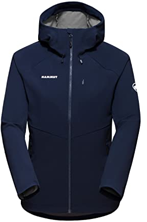 Mammut Ultimate Comfort SO Hooded Jacket Women | Softshelljacke für Damen, Outdoor Jacke mit Kapuze, Wanderjacke, Funktionsjacke, Allwetterjacke | Marine, XS