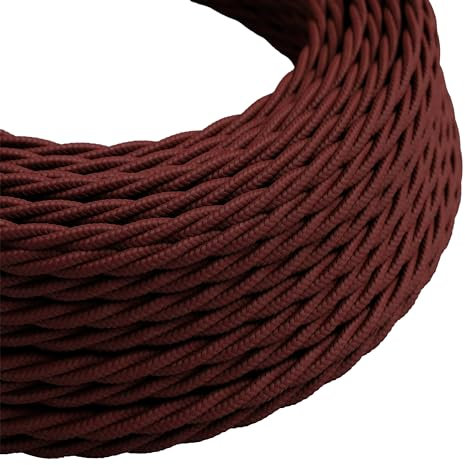 Cavo flessibile intrecciato vintage bordeaux da 5 metri, cavo elettrico intrecciato a 3 nuclei per lampade a sospensione industriali fai da te o altri apparecchi