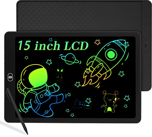 KidsPark LCD Writing Tablet Kids Doodle Scribbler Pad, 15 Inch Colorful Light Drawing Board Learning Educational Toy Portable Handwriting Drawing Pad for Kids Boys Girls Adults, Black