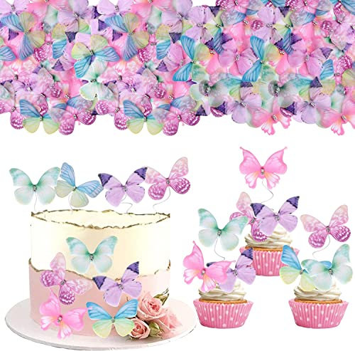 30 Stück 3D Schmetterling Cupcake Toppers mit Kristall Doppelt Lagen Kunst Butterfly Tortendeko Geburtstag Torten Deko für Baby Dusche Hochzeit Fee Geburtstag Party Kuchen Dekorationen Buntes