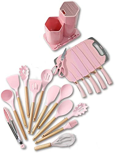 Mamta Set Coltelli da cucina professionali, Set di utensili e coltelli da cucina Rosa, Set coltelli da cucina utensili talgiere e forbice, Coltelli con utensili e tagliere