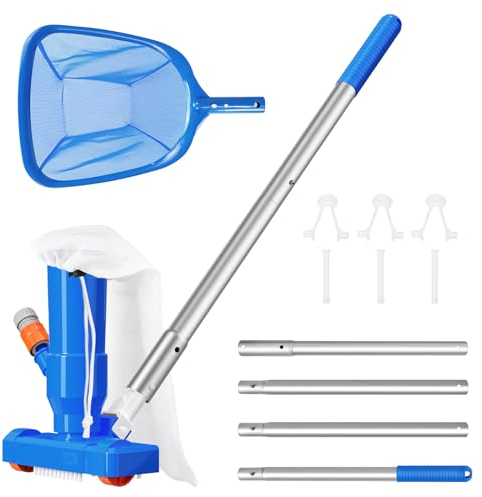 BLIKA Upgraded Swimming Pool Vacuum Cleaner & Pool Skimmer Net Set with 4 Pole Section of 63, Above Ground Pool Vacuum with Brush and Net, Handheld Pool Vacuums