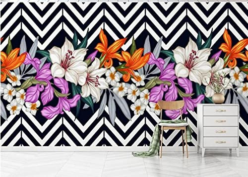 BeNsil Papier Peint 3d Murale Géométrique Losange Noir Et Blanc Ondulation Lily Chambre Salon Fond Papier Peint *150cmx105cm(59.1x41.3inch)
