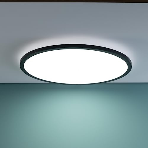 Lightbox LED Aufbaupaneel - Ø 50 cm - Wand- & Decken Panel mit Nachtlichtfunktion & CCT (3000 bis 6500 K) - dimmbar über Fernbedienung - 33 W - 3900 lm - aus Kunststoff - in Schwarz/Weiß