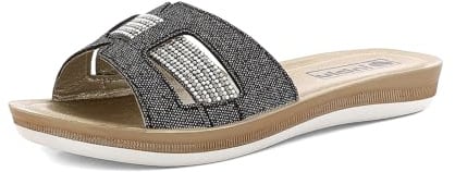 inblu Damen Ciabatte Donna A Fascia Con Strass E Plantare In Ecopelle Imbottito, Dal 35 Al 41 Hausschuh, Gewehr, 40 EU