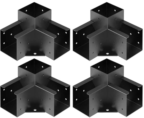 Pergola-Halterungen für 4 x 4 (8,9 x 8,9 cm) Holzpfosten, Pergola-Hardware-Kit, 3-Wege-rechtwinklige Eckhalterung, erhöhtes Holzständer-Set, Outdoor-Pergola und Pavillons, pulverbeschichtetes Set