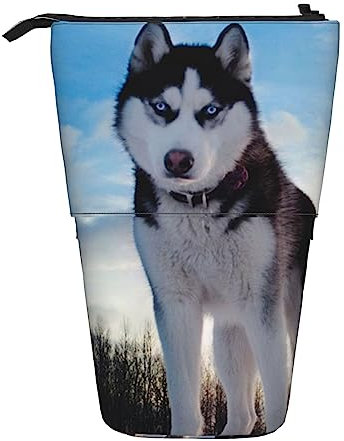 XVBCDFG Federmäppchen, niedliches stehendes Federmäppchen, einziehbarer Stiftehalter, Husky Dogs Schreibwaren-Organizer-Tasche, Husky Hunde, Einheitsgröße, Federmäppchen