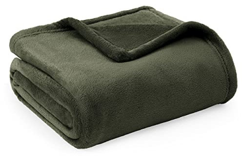 Bedsure Fleece Throw Blanket for Sofa - Soft Cosy Fluffy Blankets for Bed, Warm Single Throws for Audlts, Olive Green, 130x150 cm
