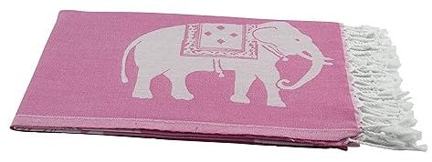 my Hamam Hamamtuch Saunatuch Pestemal mit großen Elefanten Motiven, pink mit Fransen, saugstark u. vielseitig 100x180 cm Badetuch