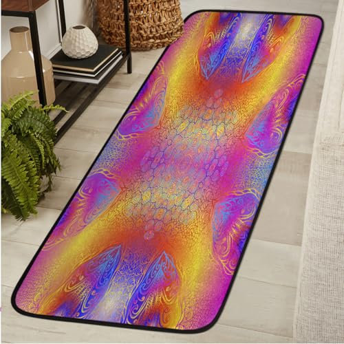 Teppich mit Mandala-Muster, 60 x 182 cm, Mandala-Teppich für Wohnzimmer, Küche, Schlafzimmer, waschbar, rutschfest, Bodenmatte