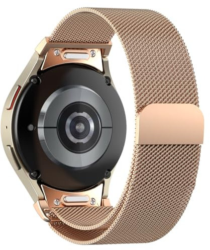 Metal Strap for Samsung Galaxy Watch 7/6/5/4/FE 40mm 44mm/Watch 6 Classic 43mm 47mm/Watch 5 Pro 45mm,One-Click No Gap Stainless Steel Magnetic Strap for Galaxy Watch 4 Classic 42mm 46mm, Rose gold