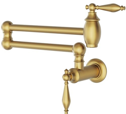 GIMILI Brushed Gold Pot Filler Faucet Wall Mounted Kitchen Faucets Over Stove Folding Faucet with Double Joint Swivel Arms