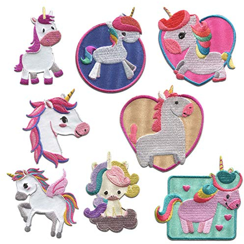 Catch the Patch Einhorn Set 8 Stück Tier - (Größe: verschiedene Größen) – Patches, Bügelbilder, Aufbügler – zum Aufbügeln oder Aufnähen – Ideal für Kleidung, Rucksäcke