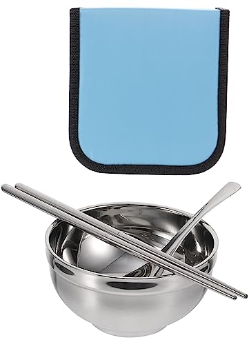 IMIKEYA 2 Sets Bowl Chopsticks Spoon Set Stainless Steel Cutlery Stainless Steel Dishes Portable Chopsticks and Spoons Durable Bowl Set Silverware Flatware Ramen Noodle Soup Bowl Ramen Kit