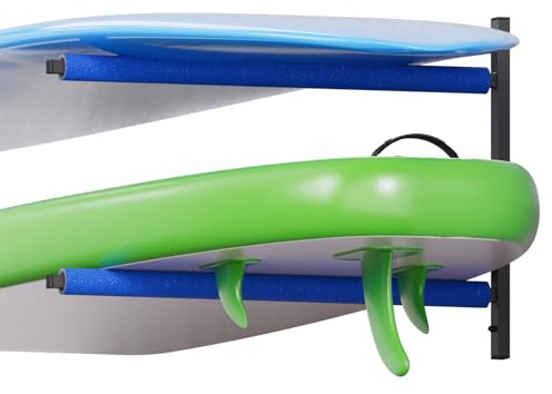 QLS Wandhalterung Wandbefestigung Haken Regal Aufbewahrungs Halter für Surbfett SUP Boardhalter Schutzschaum Werkstattregal Stahl- 2 Ebenen Blau