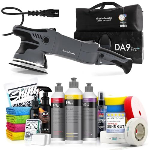 Poliermaschinen Set: chemicalworkz DA9 Pro Max Exzenter Poliermaschine + Koch Chemie Politur Set + Royal Pads Premium Polierpads + Dr. Wack Versiegelung für Lack + Zubehör | 20-teilig