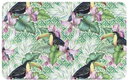 Gearsly Fußmatte mit Tukan-Motiv, 50 x 80 cm, Motiv: Tukan, tropische Blume, für den Innenbereich, waschbar, Küche, Schmutzfangmatte, rutschfest, saugfähig, für Eingangsbereich, Haustiere, Hunde