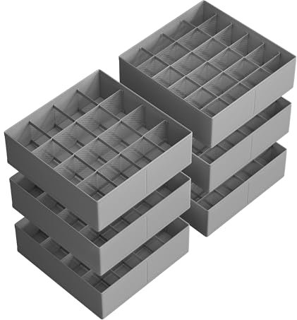 SONGMICS Unterwäsche-Organizer 6er Set, 120 Fächer (3x16+3x24), Schubladen-Organizer faltbar, Ordnungssystem Kleiderschrank, Aufbewahrungsboxen, Socken, Unterwäsche, Krawatten, taubengrau RUS011G02