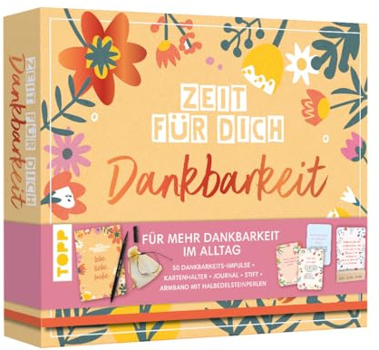Zeit für Dich Geschenkbox – Dankbarkeit. Box mit 50 Dankbarkeits-Karten mit verschiedenen Impulsen & Affirmationen, Kartenhalter, Journal, Brush Pen ... Halbedelsteinen (Zeit für dich Geschenkboxen)