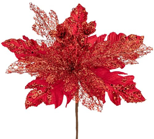 Arborus 6 fiori artificiali a forma di stella di Natale glitterata da 29 cm, grandi fiori di Natale artificiali, decorazioni per albero di Natale, stella di Natale rossa, decorazioni natalizie per