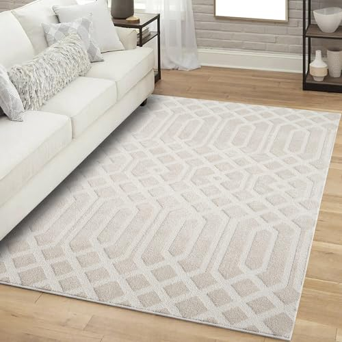 carpet city Teppich Kurzflor Wohnzimmer - Beige - 120x170 cm Rechteckig - Ornament, Marokkanisch - 3D-Effekt - Moderne Teppiche Flachflor Schlafzimmer, Esszimmer
