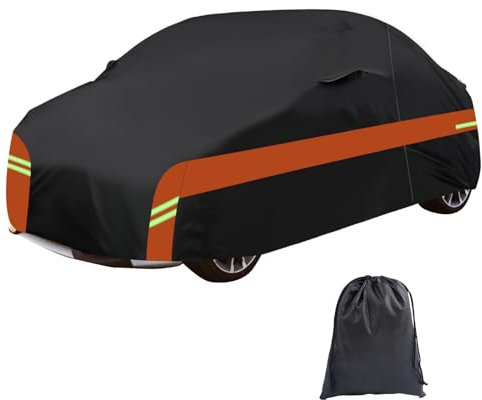 wasserdichte Autoabdeckung, kompatibel mit FIAT für 500, 500C, 500E, Abarth 500 2007–2024, 6 Schichten, Outdoor-Vollgarage mit Reißverschluss-Tür, winddichter Gurt für alle Jahreszeiten