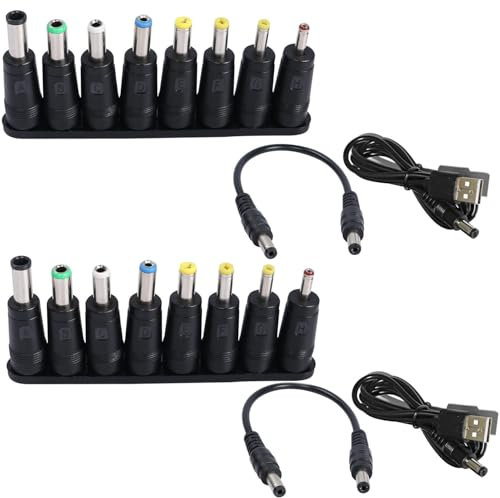 VISSQH Cable USB vers DC 5v,Câble USB vers DC d'alimentation,8-en-1 DC Adaptateur Alimentation 5.5 x 2.1mm DC Barrel Jack pour Ordinateur Portable, Routeur etc(2 Set/Noir)