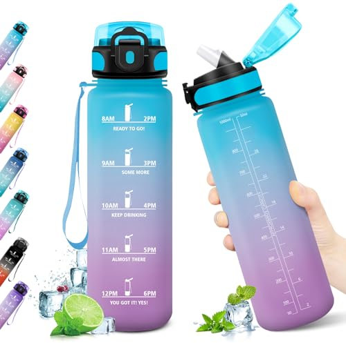 KollyKolla Borraccia 1 litro, Bottiglia Acqua con Cannuccia, a Prova di Perdite, Borraccia Palestra, Borraccia Motivazionale, Borracce per Adulto, Bambini, Sport, Scuola, Ciclismo, Gym