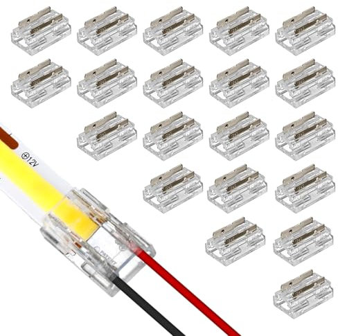 VIPMOON 2pin 10mm Conectores de Tiras Led 20pcs 22AWG Empalmes Tiras Led 2 pines 5A sin Soldadura para 22AWG COB Monocolor de 10mm y Tiras de LED Monocromática SMD 2835/3528