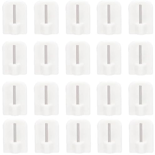 Confezione Da 20 Ganci Autoadesivi Per Finestre, Adesivi Per Aste Per Tende, Bianco (Angoli Quadrati)