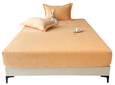 Odot Flanell Spannbettlaken, Spannbetttuch Elastisch Weich Atmungsaktiv Spannleintuch für Boxspringbetten, Knitterfrei Spannbetttücher für Einzelbett Doppelbett (Orange,120x200+25cm)