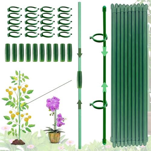 (90 PCS) Tutori per Piante, 20 Pezzi Sostegno per Piante, Viene Fornito con 20 Moschettoni con 10 Tubi di Srolunga, Sostegno per Piante, Tutori per Piante, Bastoncini per Vasi