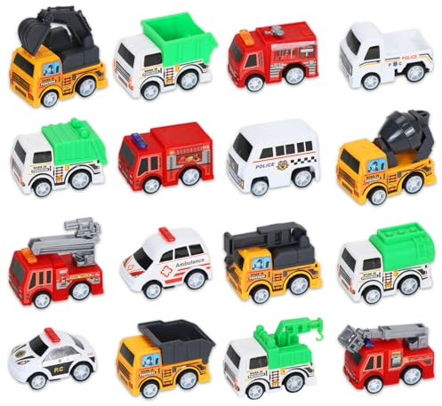 Cadimus Zurückziehen Spielzeugautos，16pcs Mini Spielzeugautos Set,Mini Auto für den Städtischen Transport,Auto Kinder Spielzeug ab 1 2 3 Jahre，Pull Back Autos für Kleinkinder Jungen und Mädchen