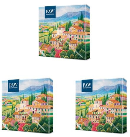 PAW - Servietten 3-lagig (33 x 33 cm) I 20 Stück I Perfekt für Geburtstage, Partys, Hochzeiten, Kommunion und Feiern I Tischdeko Bunte Papierservietten - Italienische Landschaft I Italian Countryside