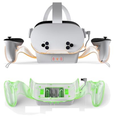 AZURAOKEY Charging Dock for Quest 3S/Quest 3/Quest 2, VR Charging Station with LED Light [On/Off] for Quest 3S, Charger Display Stand with 2 Rechargeable Batteries, USB-C Cable