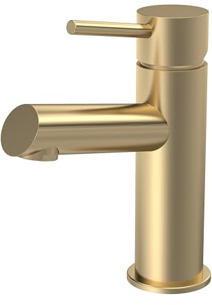 Balterley Bathroom Sink Taps, Mono Basin Mixer Tap with Push Button Waste, Single Lever Temperature Control Bathroom Tap, Round Body, Round Spout Taps - 52 x 149 x 166mm (Brushed Brass)