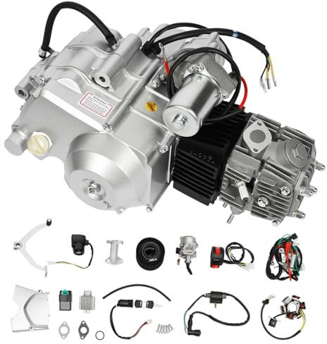 125cc 4-Takt Engine Motor Kit, 3 Gang ATV Motor Kit, Elektrischer Start 3+1 Rückwärts Go-Kart Quad Dirt Bike ATV Motor, halbautomatischer Einzylinder-Viertaktmotor für ATV QUAD Go Kart Motocross