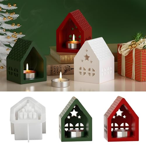 Silikonformen Gießformen Häuser 3D Gießformen Silikon Haus Weihnachten Silikonform Kerzenhalter Gipsformen zum Gießen Silikonform Haus für DIY Weihnachten Handwerk