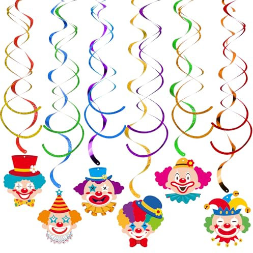 BOFUNX 12 Stück Hängende Wirbel Girlande Spiral Girlanden Deckenhänger mit 6 Stück Zircus Clown Hängedeko Spiral Hängegirlanden Partygirlanden für Fasching Karneval Geburtstag Zirkus Party Deko