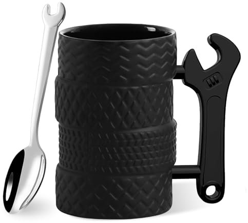Reifentasse großes Fassungsvermögen, 500ML Kaffeetasse mit Schraubenschlüssel Griff Lustige Autotasse für Männer Geschenk für Papa Mechaniker Fahrer Vatertagsgeschenk für Papa von Sohn Büro Zuhause