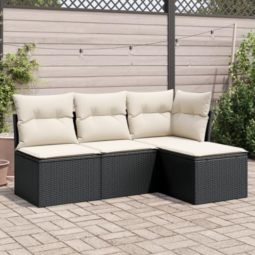 Outdoor Gartensofa Set mit Stauraum 4-teilig Polyrattan schwarz ideal für Wohnzimmer oder Terrasse