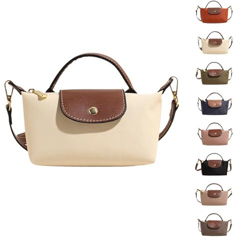 eganten Mini-Umhängetasche in Farbblockoptik für Damen, quadratische Handtasche in Volltonfarbe mit verstellbarem Riemen, Schultertasche (Beige,One Size)